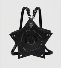 Gothic Pentagram Backpack Punk Heavy Duty Skull Head Metallic Chain Shoulder Bag