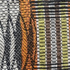 Vintage Geometric Fabric 1960s 1970s Orange Green Retro VW Camper 