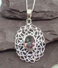 925 Sterling Silver, Natural Mystic Northern Lights Topaz Pendant, Oval Necklace