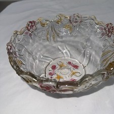 Vintage Round shaped glass bowl dish with beautiful coloured glass detail.