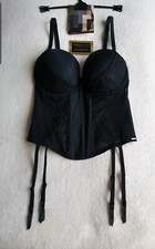 NEW EX M*S BEAUTIFUL SWISS DESIGNED EMBROIDERY PUSH UP PLUNGE BASQUE SIZE 32D