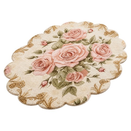 Scallop border floral rug - scallop‑border,