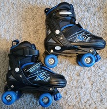 QEEZY BLUE BLACK QUAD ROLLER BOOTS SKATES CHILDS SIZE 34 - 37