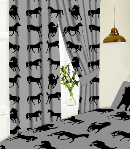 Horses grey curtains 72 - horses,