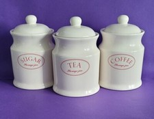 Tea Coffee & Sugar White Storage Jar Cannisters Set Ascot Edition By Tuftop Co