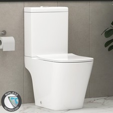 Elite Close Coupled Round Rimless WC Toilet Bathroom Soft Close Seat, Cistern