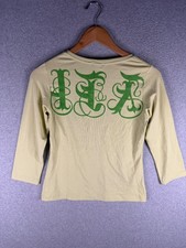 Oilily Top Womens Small Green Floral Y2K Velvet Lettering Babydoll Fairy Chic