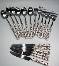 Elegant Rose Flower 18-Piece Flatware Set Ceramic Handle