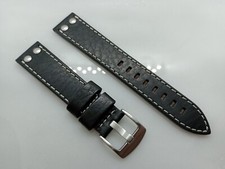 New Geckota 20mm Black & Beige Genuine Leather Pilot Flieger Watch Strap XD10