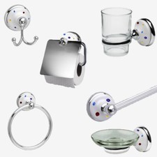 Polished Chrome Bathroom Accessories White Ceramic Inserts Polka Dots Design
