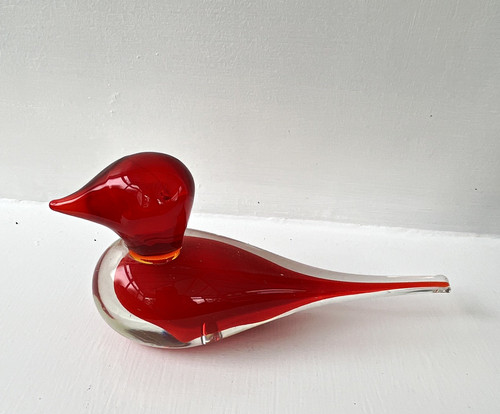Unmarked red clear art - art, glass