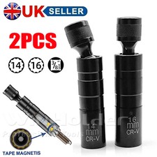 2X 3/8" Drive 14 & 16mm Magnetic Thin Wall Swivel Spark Plug Socket Removal Tool