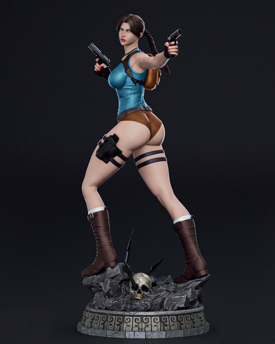 Painted lara croft statue - croft, 1/4