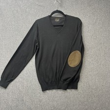 Massimo Dutti mens jumper size cotton silk cashmere medium v neck elbow patch