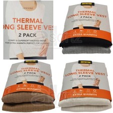 Ladies 2 Pack Thermal Vest Tops Long Sleeve Pointelle Winter Warm UK Size M S L