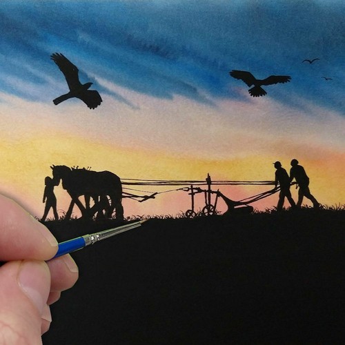 Original watercolour sunset - original,