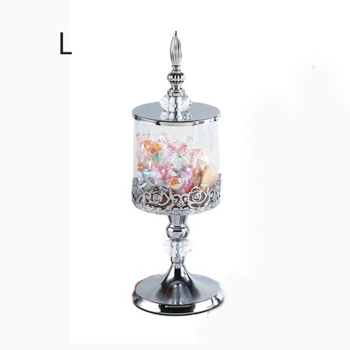 Crystal glass candy jar - crystal, silver