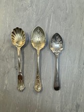 ANTIQUE VINTAGE SILVER PLATE 3 BERRY SPOONS Different Decretive Patterns.