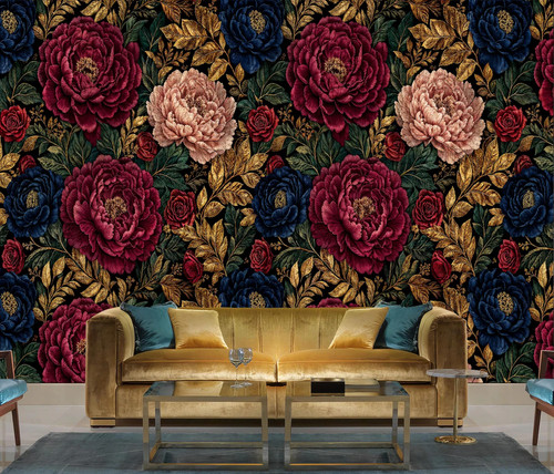 Burgundy navy peony pattern - peony,