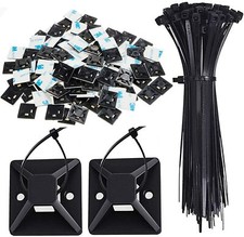 100 Pack Zip Ties Mounts Self Adhesive Cable Tidy Tie Base Holders Organiser UK
