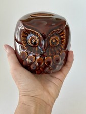 Vintage Denmead Pottery Ceramic Brown Treacle Glaze Owl Money Box with Stopper