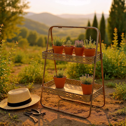 Rusty metal plant stand tier - rusty, 2