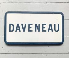 Genuine Vintage French Enamel Street Sign 'DAVENEAU' French Navy on Cream