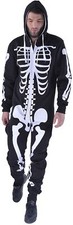 Men's One Piece Jumpsuit Sleepwear hoodie Track Suite skeleton Halloween Party