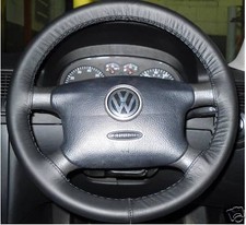 FOR VW CARAVELLE T4 1990-2003 BLACK LEATHER STEERING WHEEL COVER TOP QUALITY NEW