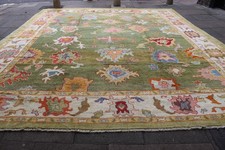 Vintage Traditional Hand Made Turkish Oushak Oriental Wool Green Carpet 467x407