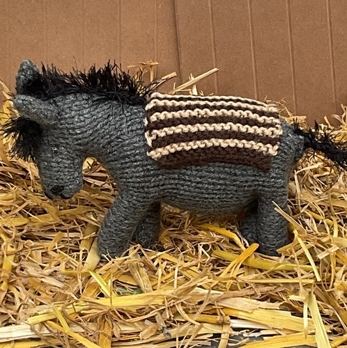 Hand knitted grey donkey with - grey,