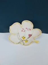 Radford hand painted small ceramic leaf shape dish vintage flowers pin dish