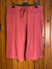 M&S Ladies Blush Pink Linen Blend Crop Trousers Pockets Zip Ribbon Tie Size 22