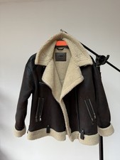 Zara Faux Leather Shearling Aviator Jacket Size Small