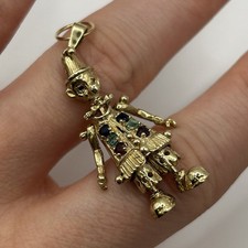 Sapphire & Garnet & Aquamarine Articulated Clown Pendant 9ct 9k Yellow Gold
