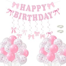 Pink Bow Happy Birthday Banner