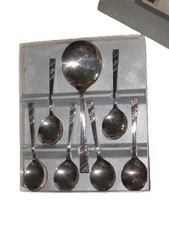 Vintage Viners Silver Plated Fruit Spoon 7pc Set - Silver Rose Pattern