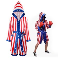 Rocky Balboa Apollo Movie Boxing American Flag Cosplay Robe Shorts Costume