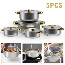 Stainless Steel Stockpot with Lid Double Handled Soup Pot Brew Stew Cooking Pot
