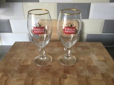 2 X Pint Stella  Artois - Belgium - Etched with Gold Trim - Stein Glasses -