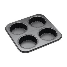 MasterClass Non-Stick Loose Base Fluted Mini Tartlet Pan - 4 Hole