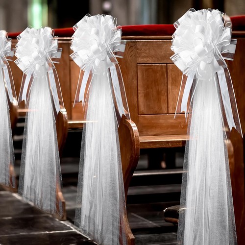 Large white wedding - white, pew