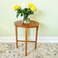 Vintage Small Teak Round Coffee Side Table Folding Bedside End Table Plant Stand