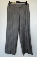 Jaeger Women’s Grey Pinstriped Wide Leg Virgin Wool Smart Work Trousers UK 12