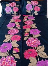 Duvet Set Double Cotton Floral Pattern Black Pink Purple Bedeck