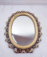 Vintage Syroco Oval Mirror for Vanity or Wall Gold Frame Bows & Ribbon 1943 