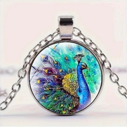 Elegant peacock round - round, pendant