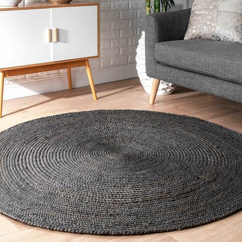 Rug black round natural - black,