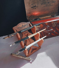 Vintage Pen Rest Wooden Fretwork Folding Marquetry Caligraphy Desk Accessory