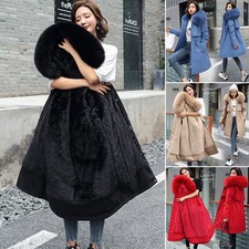 Women's Fleece Lined Parka Hooded Jacket Ladies Winter Warm Long Outwear Coat